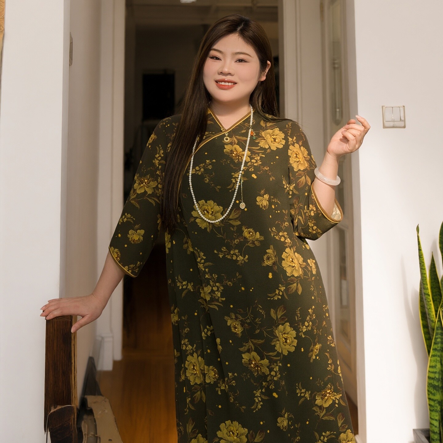 美丽客栈原创高端大码女装胖mm200斤加肥加大小个子新中式连衣裙