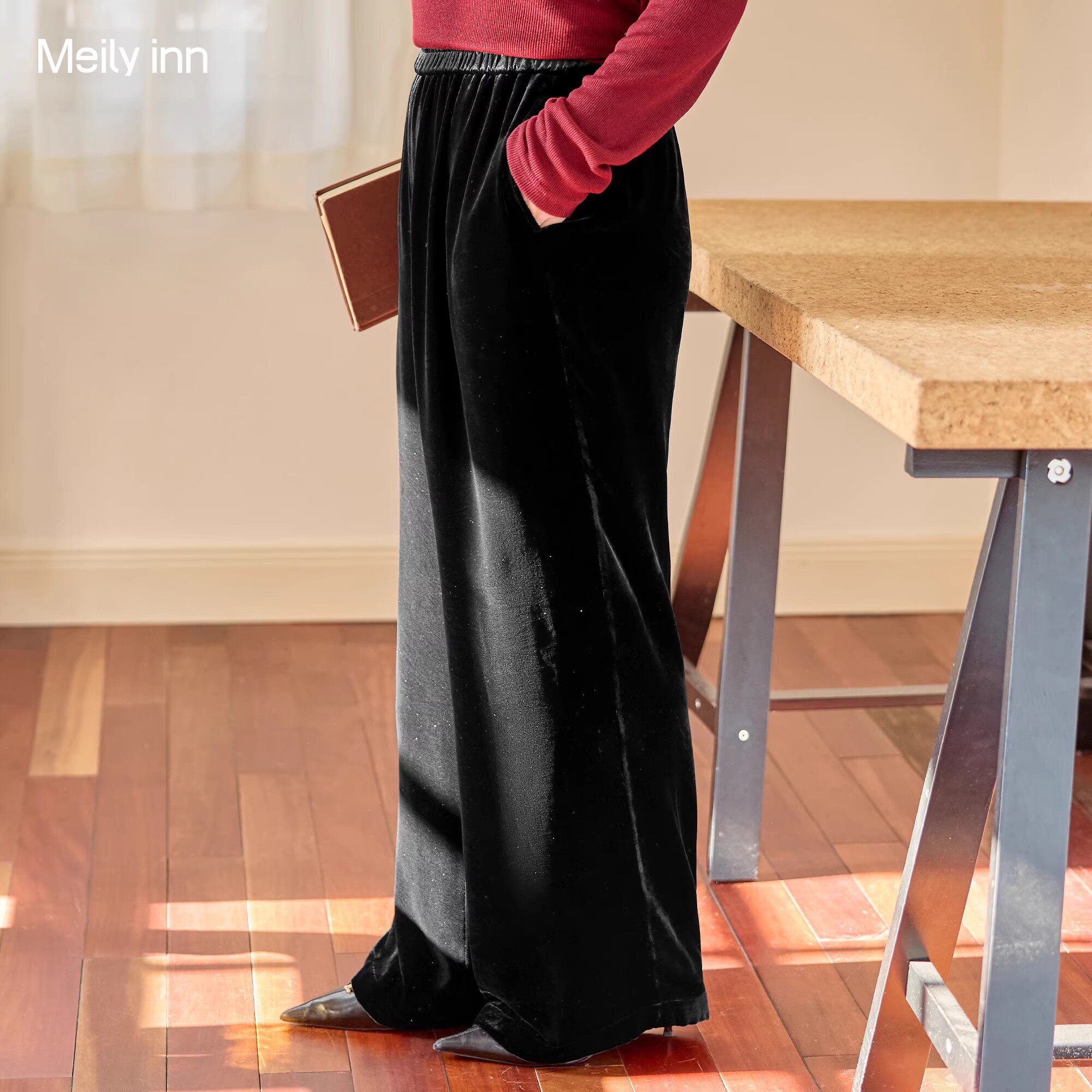 【真丝丝绒】美丽客栈大码女装2025冬装胖mm遮跨显瘦休闲直筒裤女