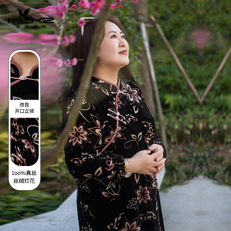 美丽客栈大码复古旗袍裙