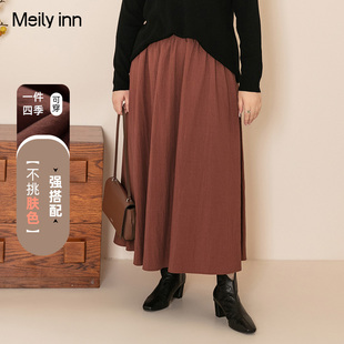 高腰半身裙女秋冬新款 美丽客栈橙心如意中式 胖MM百搭遮肚显瘦a裙