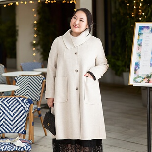 双面呢大衣女胖mm高级感宽松显瘦 美丽客栈高端大码 100%绵羊毛