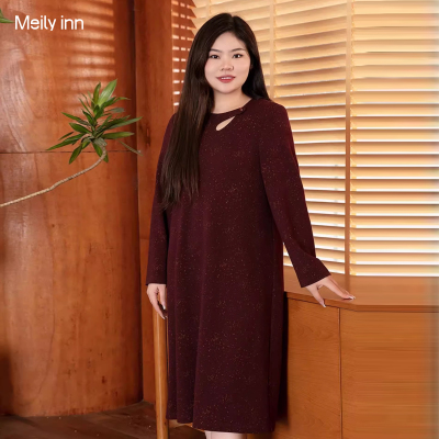 美丽客栈大码修身优雅针织连衣裙