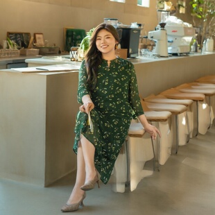 美丽客栈高端连衣裙奢华气质胖MM小众设计端庄精致长裙 桑蚕丝