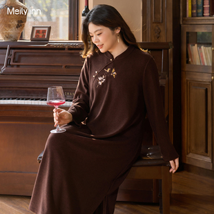 美丽客栈高端大码女装新中式国风改良旗袍裙胖mm显瘦中长款连衣裙