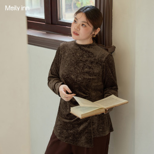 猫眼冰花绒胖mm遮肚子正肩中高领咖色打底衫 美丽客栈高端大码 女装