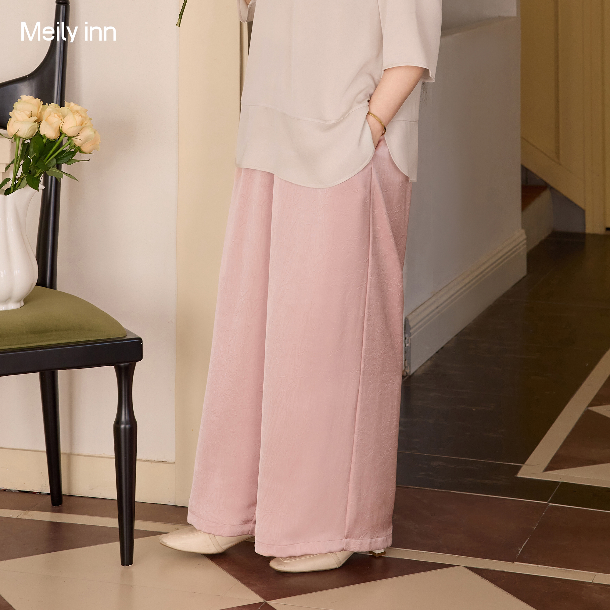 美丽客栈高端大码阔腿裤女2026春新款胖mm加肥加大显瘦三色长裤子
