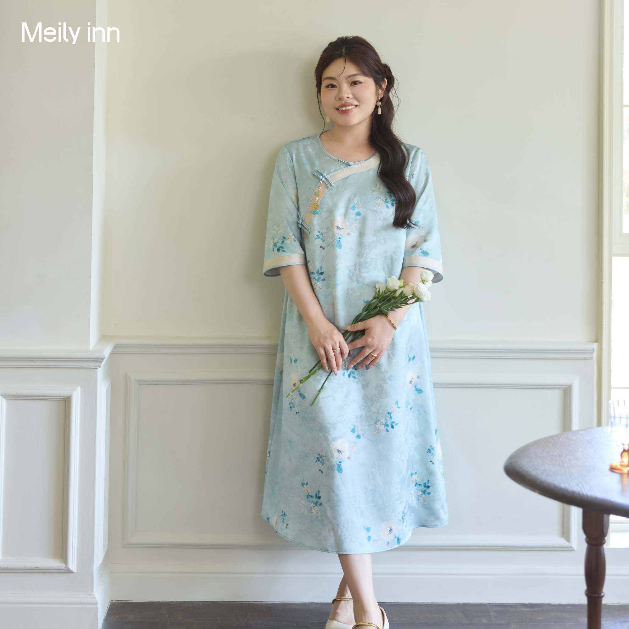 美丽客栈高端大码女装新中式改良旗袍年轻款胖mm200斤显瘦连衣裙