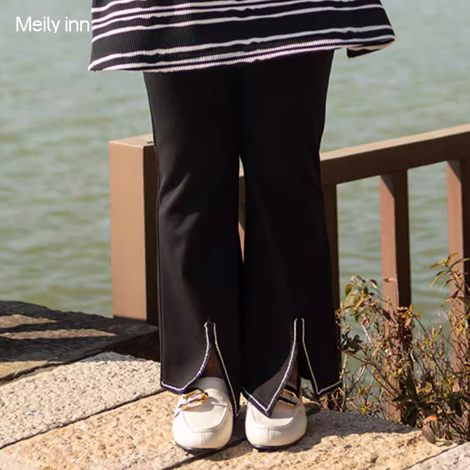 美丽客栈大码女装胖mm高腰垂感阔腿裤黑色西装裤显瘦高级感喇叭裤