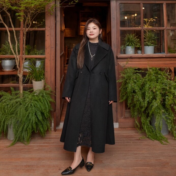 【羊毛羊绒混纺】美丽客栈2026新款大码女装高级感翻领双面呢大衣