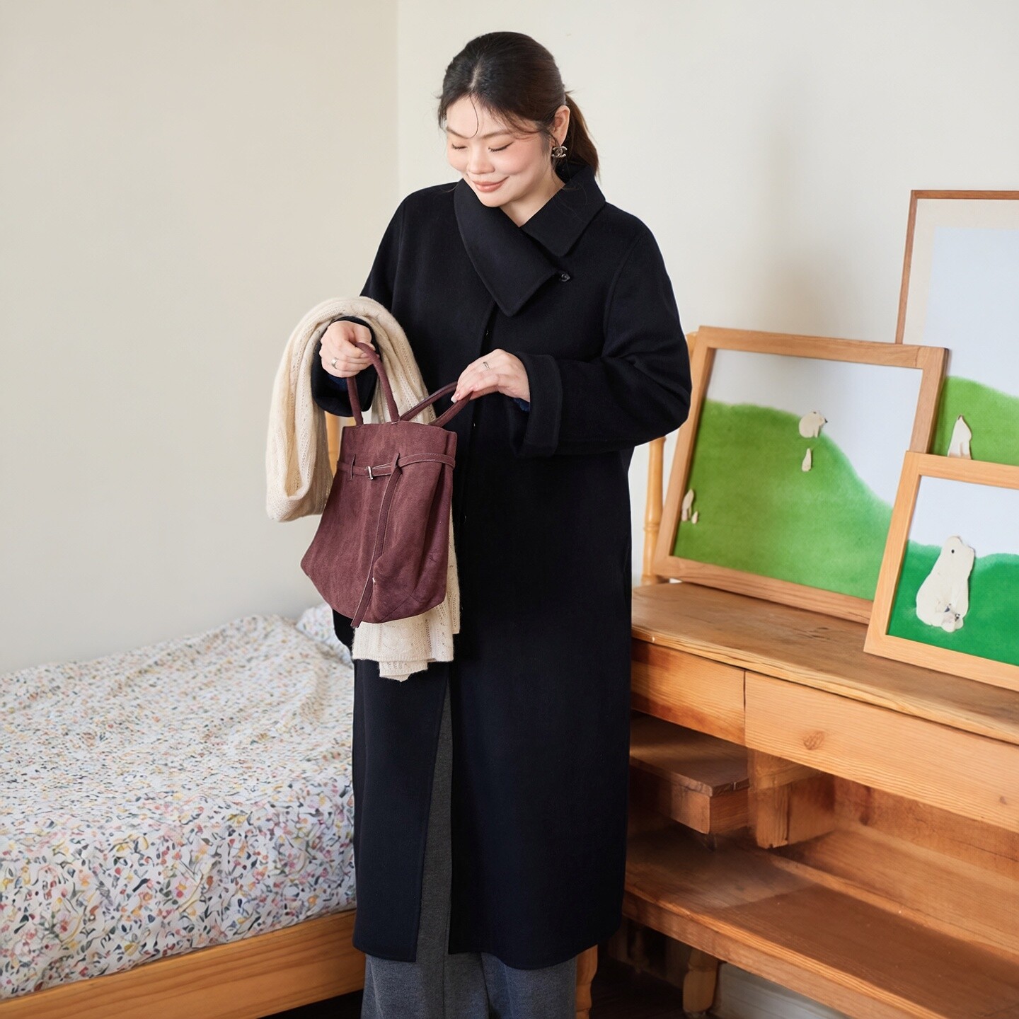 美丽客栈2025秋冬大码女装胖mm巨显瘦高级感双面毛呢大衣羊绒外套