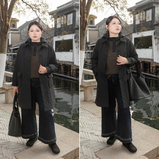 【绗缝棉服】美丽客栈高端大码胖mm高级感棉服黑色中长款外套