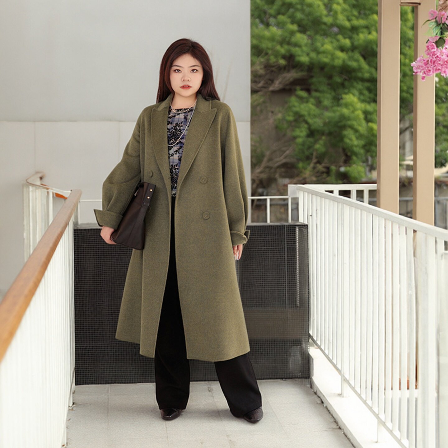 【韩系欧尼】美丽客栈冬大码女装高端羊毛羊绒中长款双面毛呢大衣
