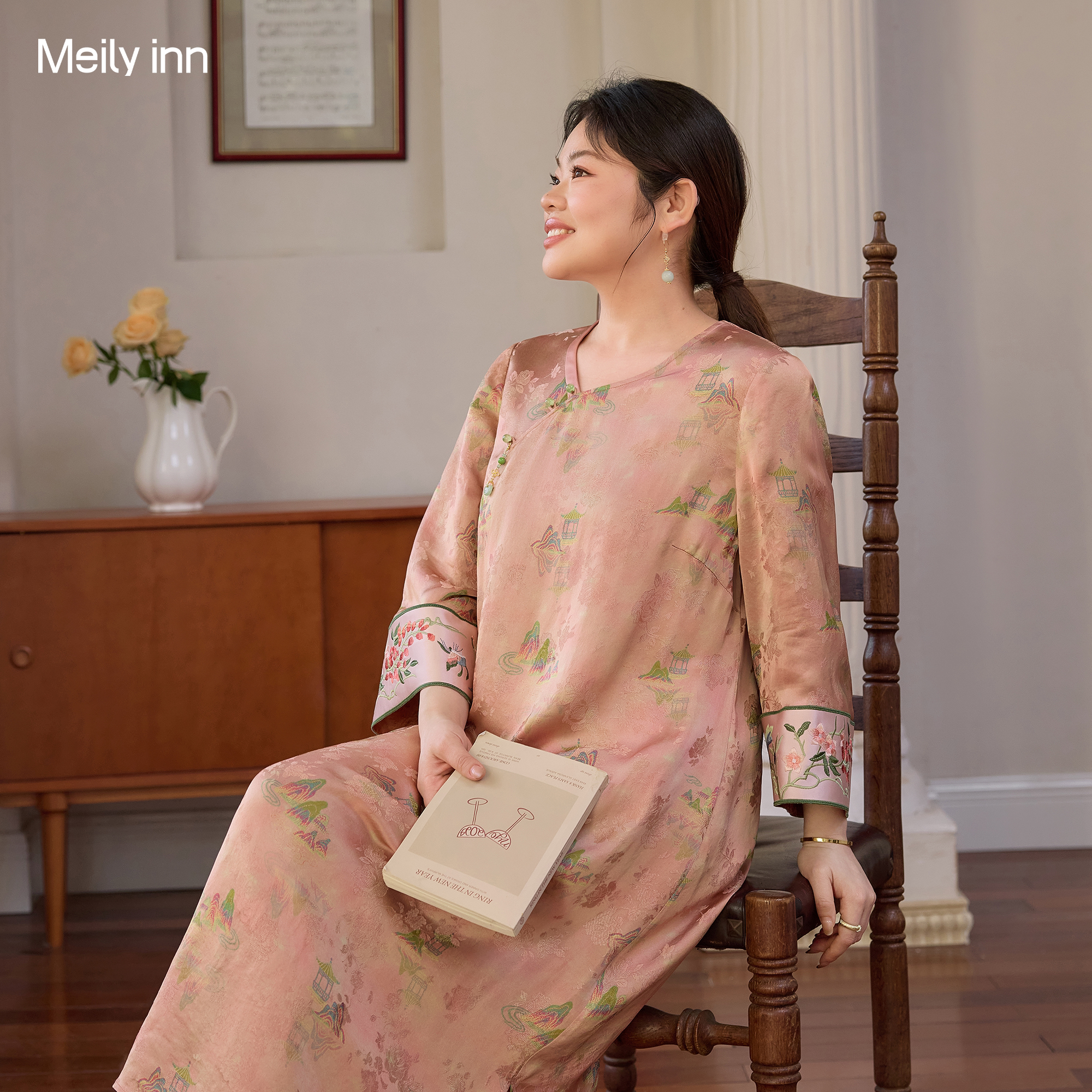 美丽客栈高端大码女装2026春新款连衣裙女胖mm显瘦中式改良旗袍裙