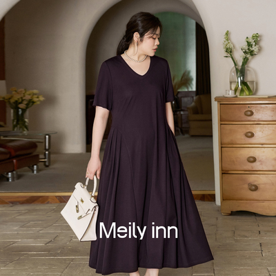 美丽客栈原创高端大码女装针织连衣裙2025新款梨形微胖穿搭胖mm