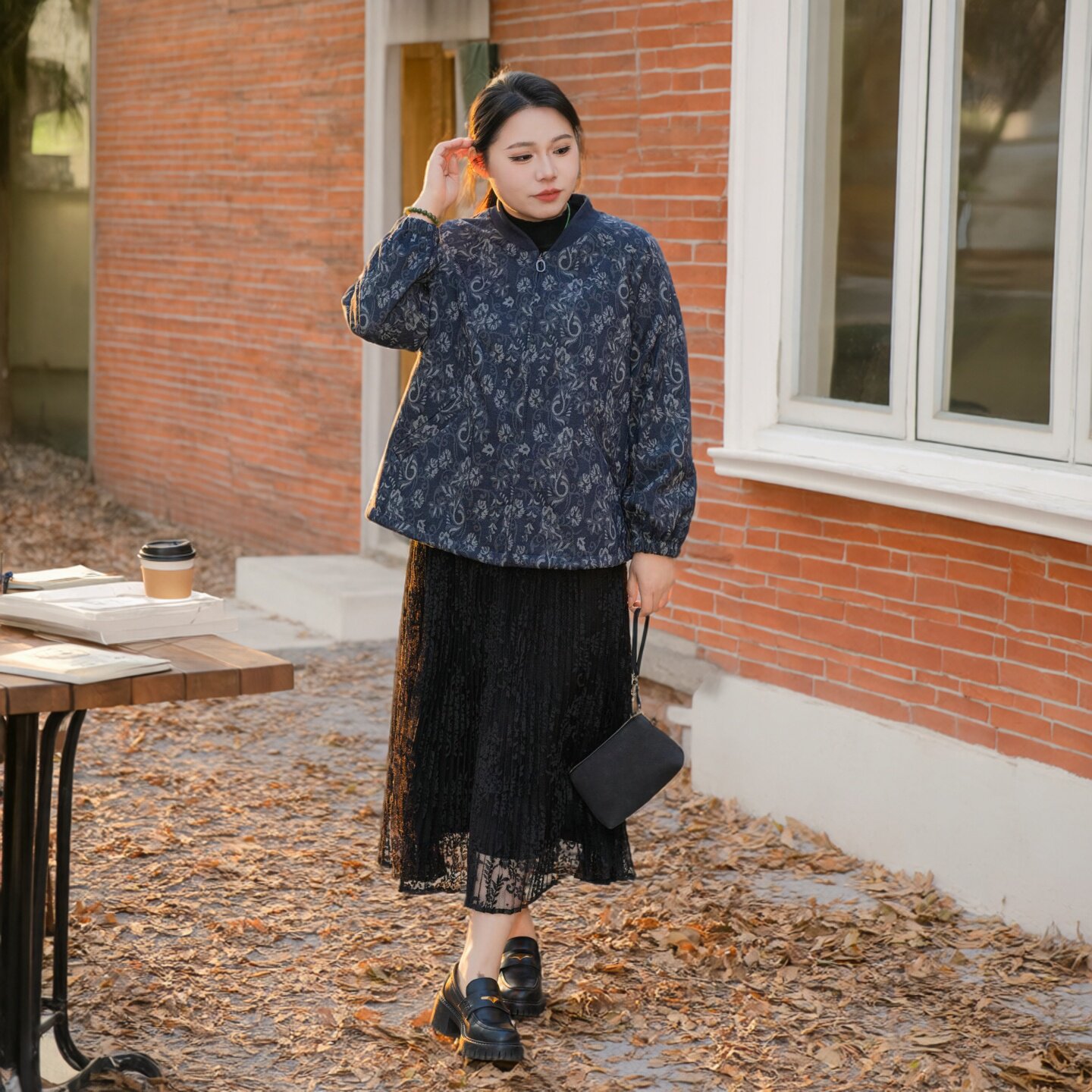 美丽客栈高端大码棉服胖mm200斤显瘦外套冬新款国风提花夹棉棉袄