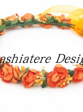 手工橙色发带发箍伴娘团头戴花环头饰儿童公主海边旅游景点花圈