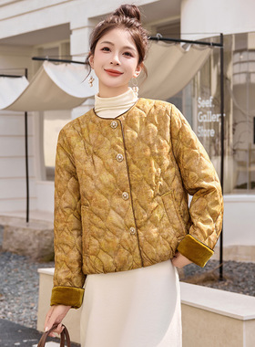 女式棉衣秋冬季新款女装新中式国风提花圆领时尚百搭薄外套LT2710