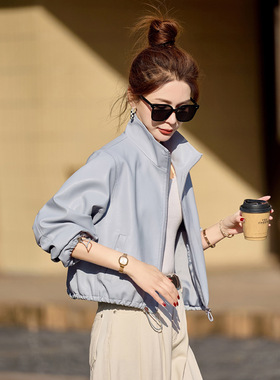 皮衣外套女2025春秋新款宽松休闲高腰百搭机车皮夹克 YG82930