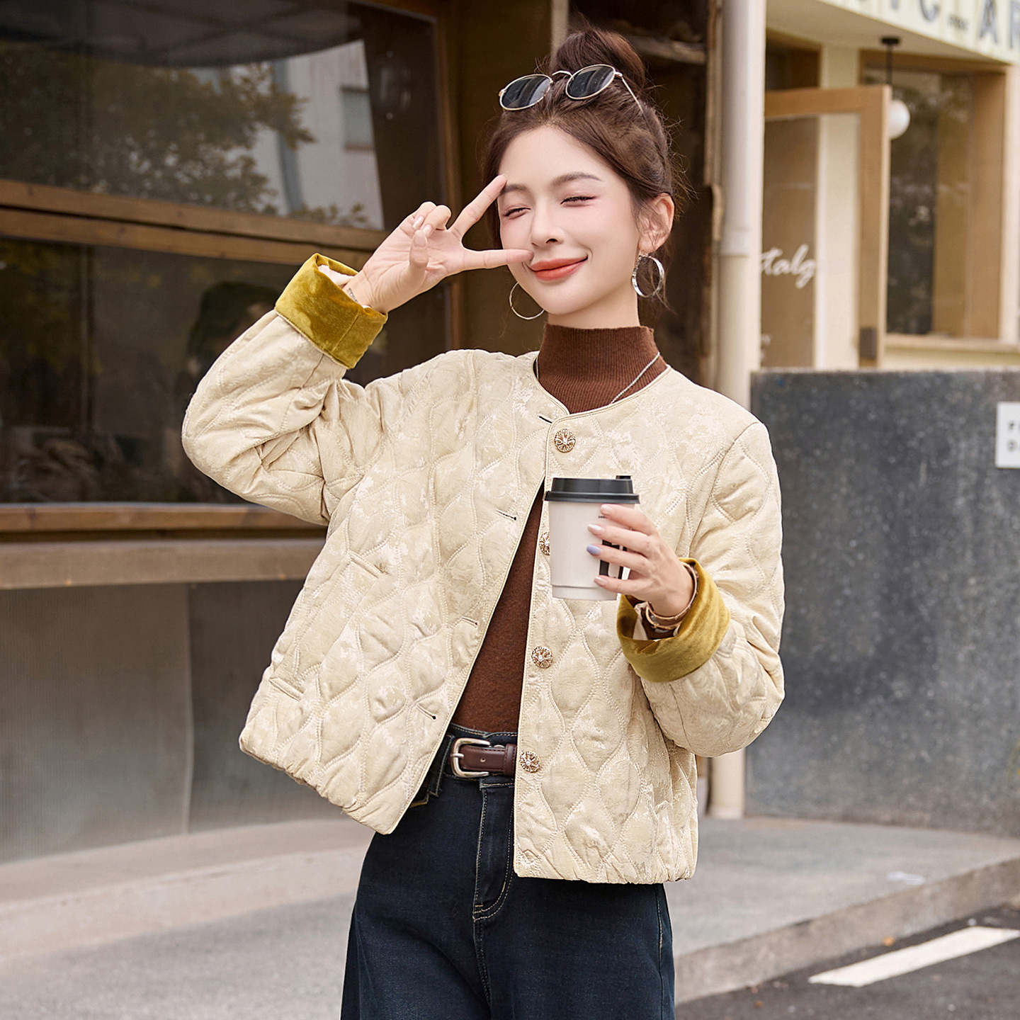 新中式国风棉服外套新款2025冬季高级拼接保暖短款棉袄棉衣LT2711