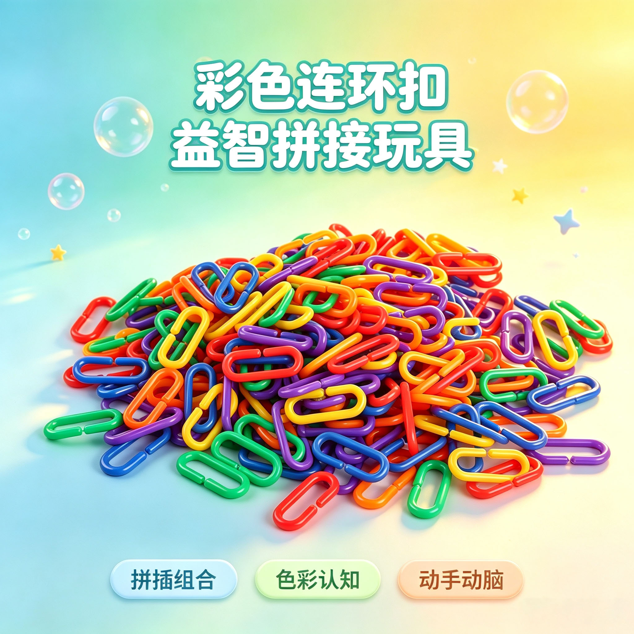 儿童彩色链条积木幼儿园几何连环扣塑料项链拼接手眼协作训练玩具