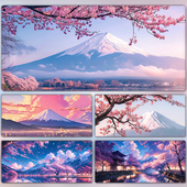 粉色樱花富士山鼠标垫超大号ins风办公桌垫子女生书桌电脑键盘垫