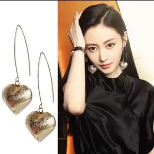 明星张天爱同款耳环欧美夸张长款金属爱心桃心耳坠饰女
