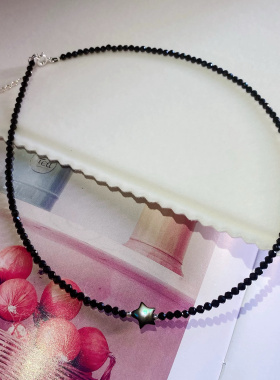 金贝壳星星天然黑色尖晶石超闪项链项圈锁骨链Choke颈链