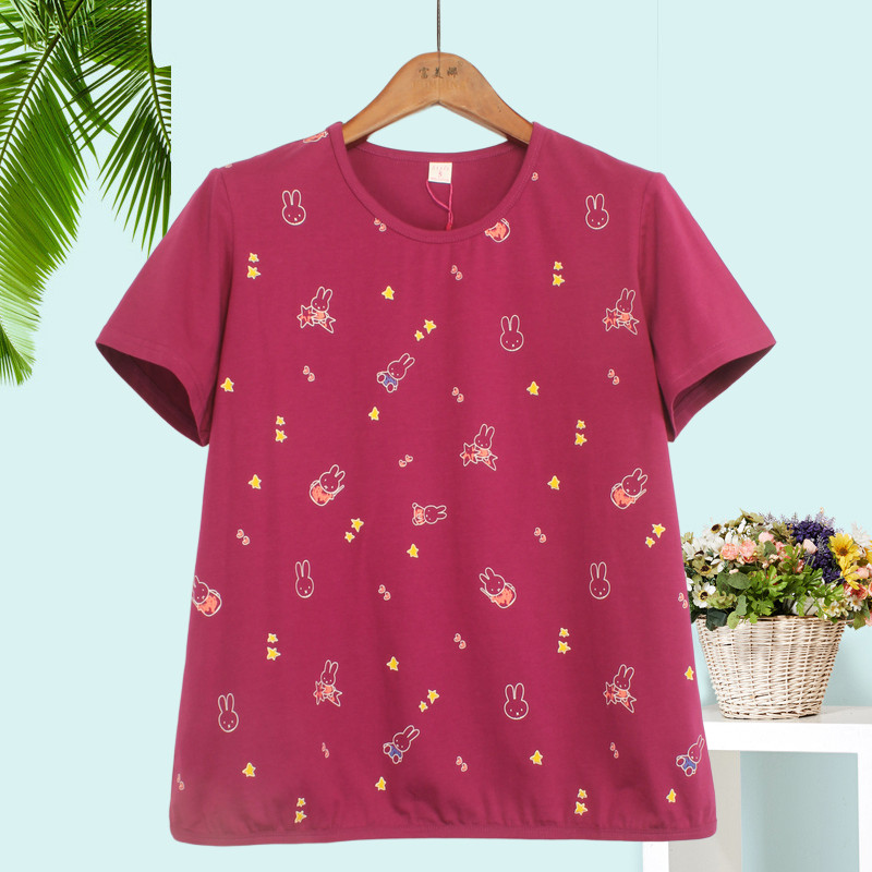 中年妈妈夏装短袖2026新款休闲圆领宽松纯棉女士百搭大码上衣t恤