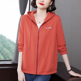 加薄绒女士上衣风衣长袖 妈妈装 纯色连帽外套 女装 中老年2025秋冬装