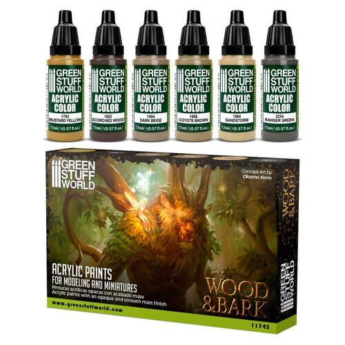 GreenStuffWorld GSW套漆 - 木头和树皮 丙烯笔涂 战锤/人像/兵人