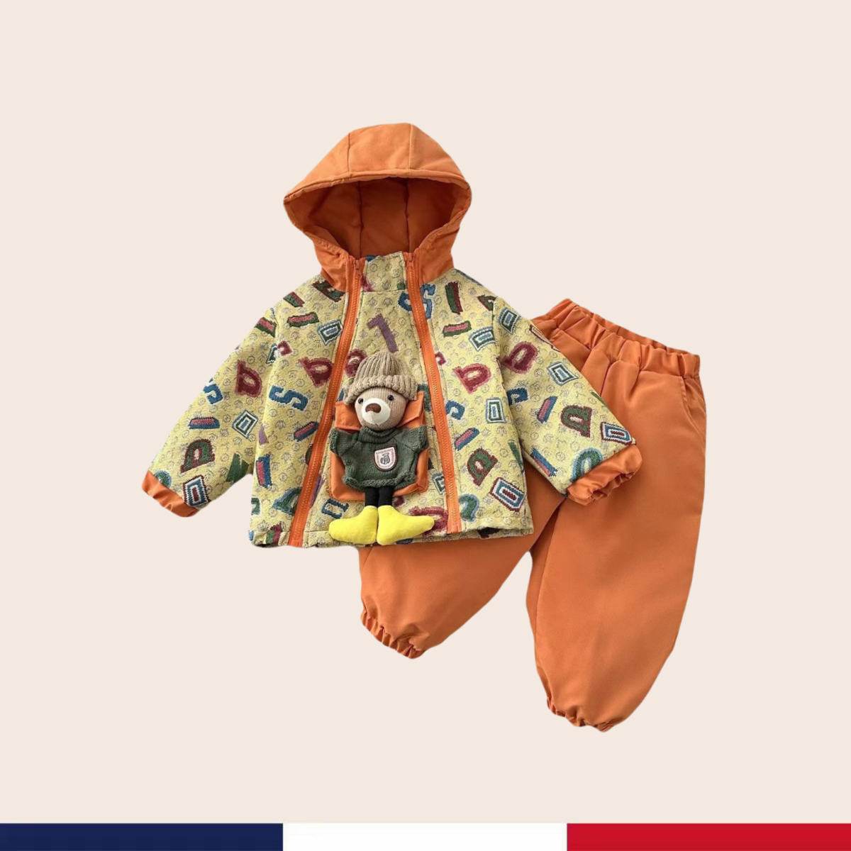 【2折专区】品牌撤柜清仓秋冬新款加绒加厚连帽小熊拉链保暖套装