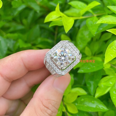 pt950铂金莫桑石345克拉群镶满钻男戒奢华霸气18k白金满天星钻戒2