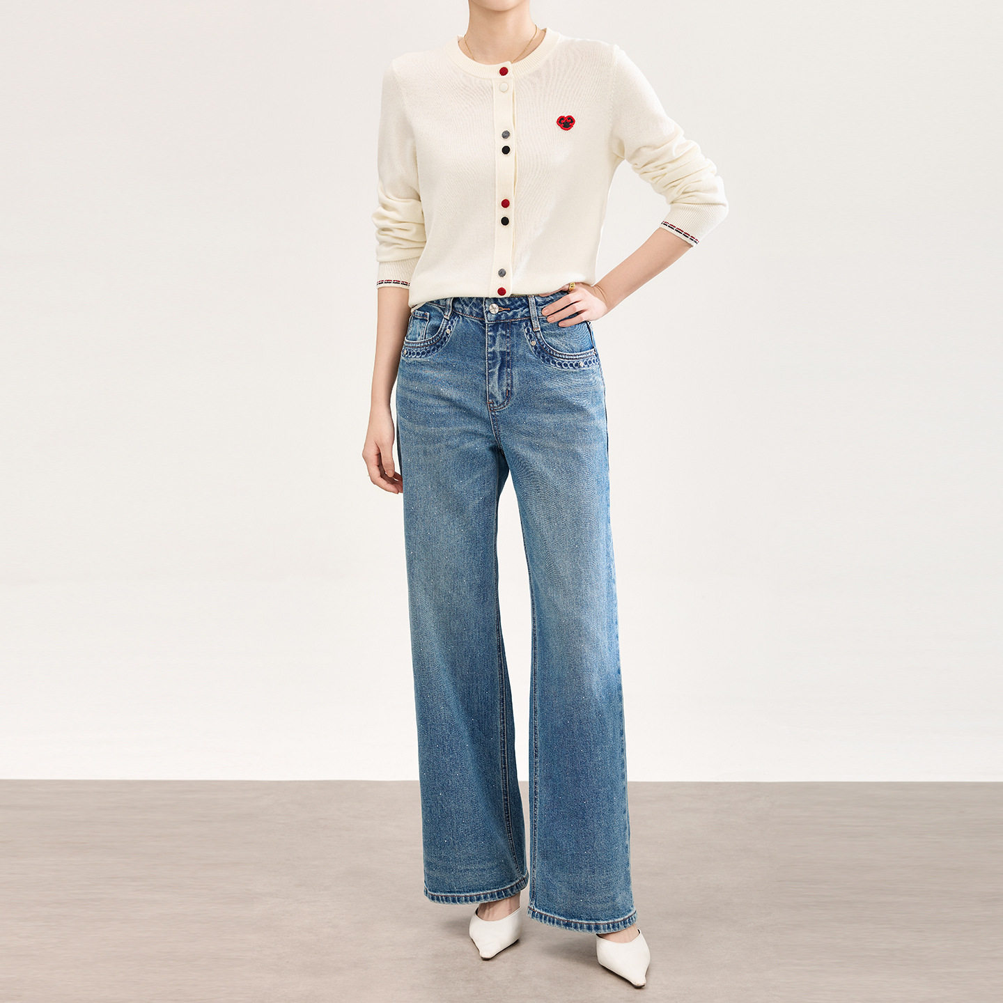 2601201-满天星烫钻磨白洗水棉宽松阔腿牛仔裤休闲南油女春款下装,女装/女士精品,牛仔裤,淘宝优惠券,粉丝福利购,淘宝优惠卷