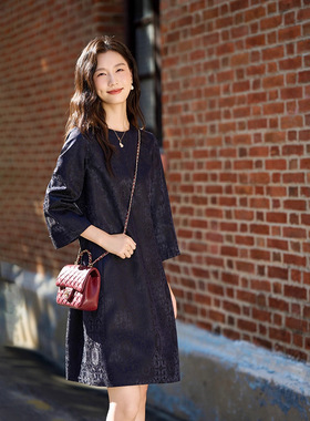 76002 极简重磅桑蚕丝+羊毛圆领光泽感提真丝连衣裙小个子秋季