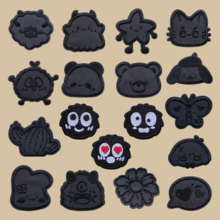 黑色卡通刺绣布贴羽绒服补丁贴自粘刺绣徽章贴衣服裤子破洞修补贴