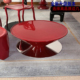 现代简约圆形茶几红色玻璃钢材质厚底复古老爹风高级感酒红茶几