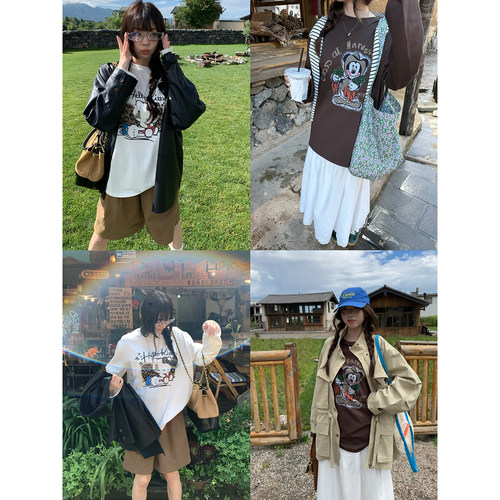 荒荒家宽松卡通印花长袖T