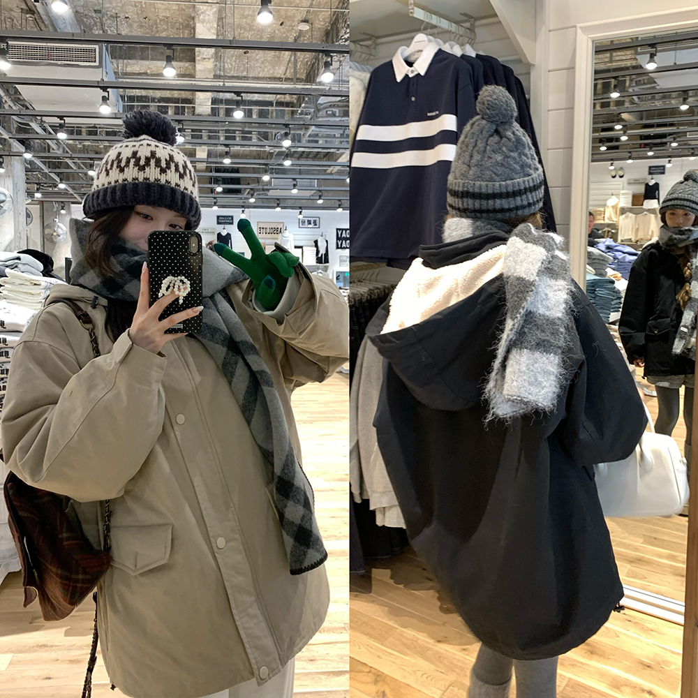 荒荒家毛毛帽子夹棉外套