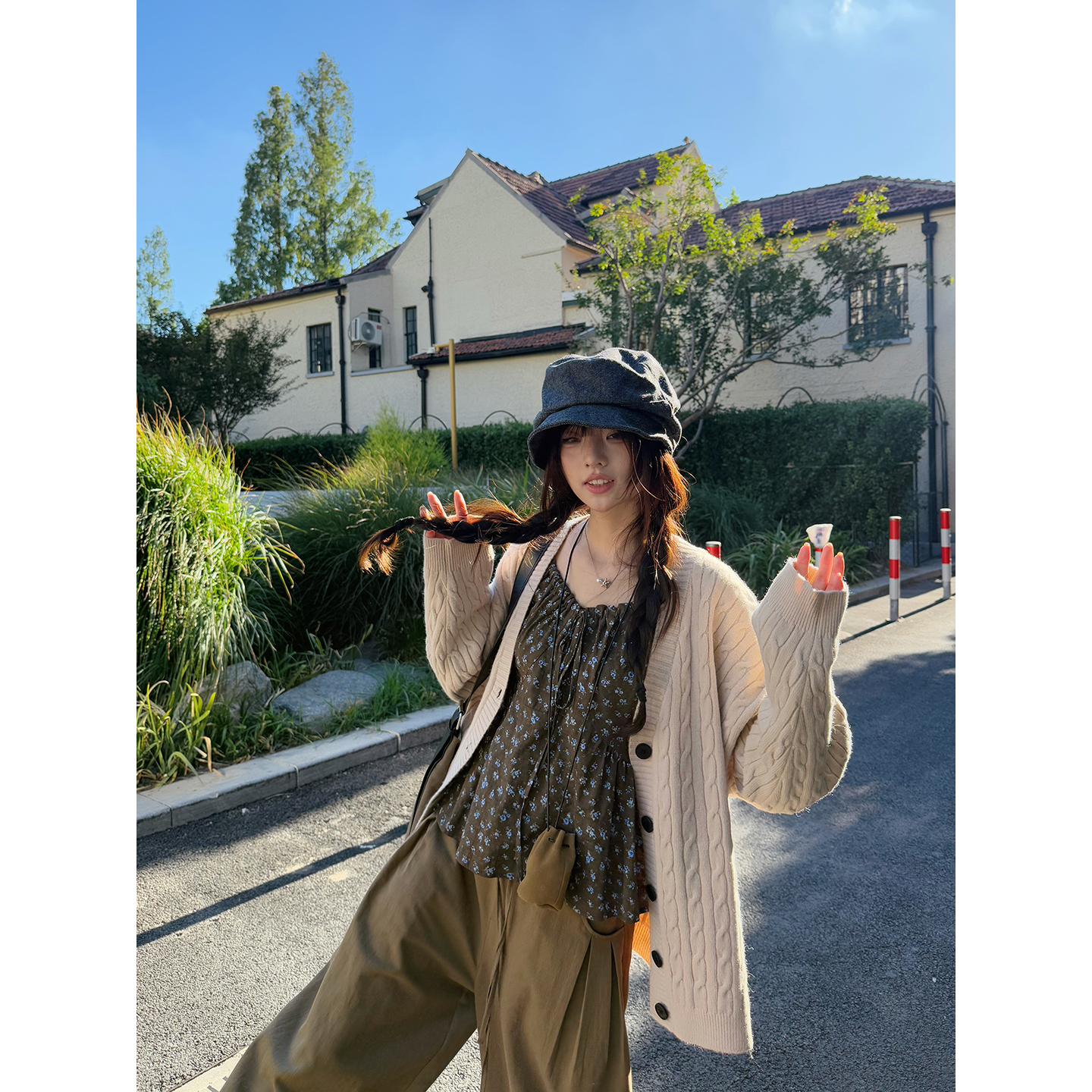 荒荒家碎花抽绳上衣外穿娃娃衫