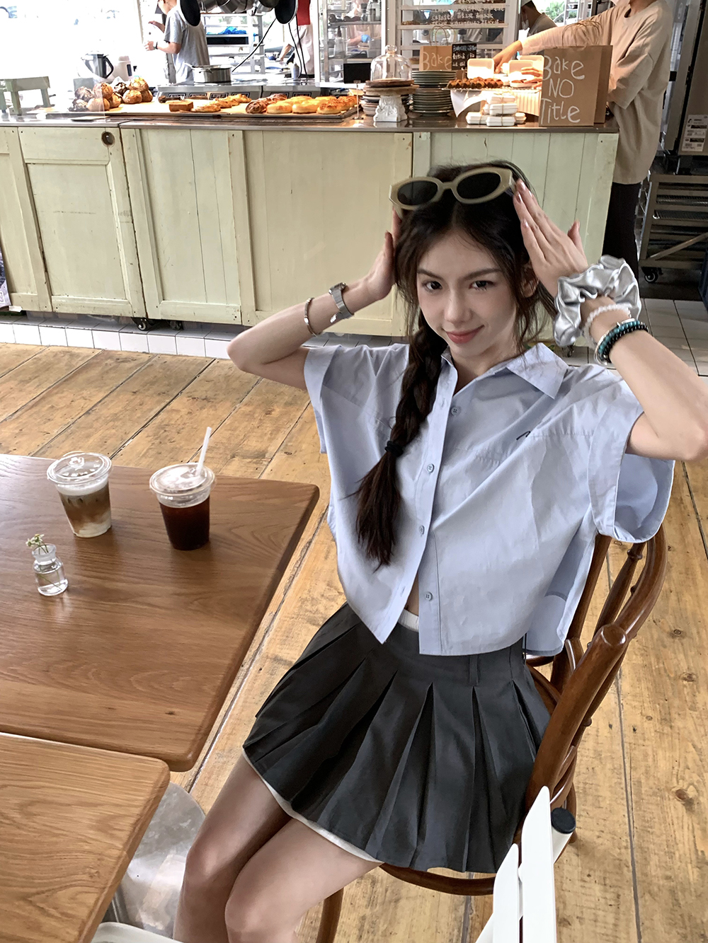 荒荒家 刺绣短袖小衬衫2024夏季新款韩版学院风减龄衬衣外套女ins