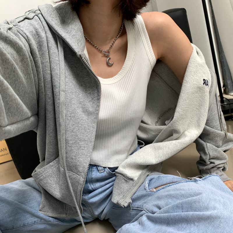 荒荒家 白色螺纹小背心2020新款韩版休闲百搭设计感无袖上衣女夏
