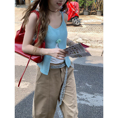 荒荒家 花朵前后穿吊带2025夏季新款小众少女ins风叠穿马甲背心女