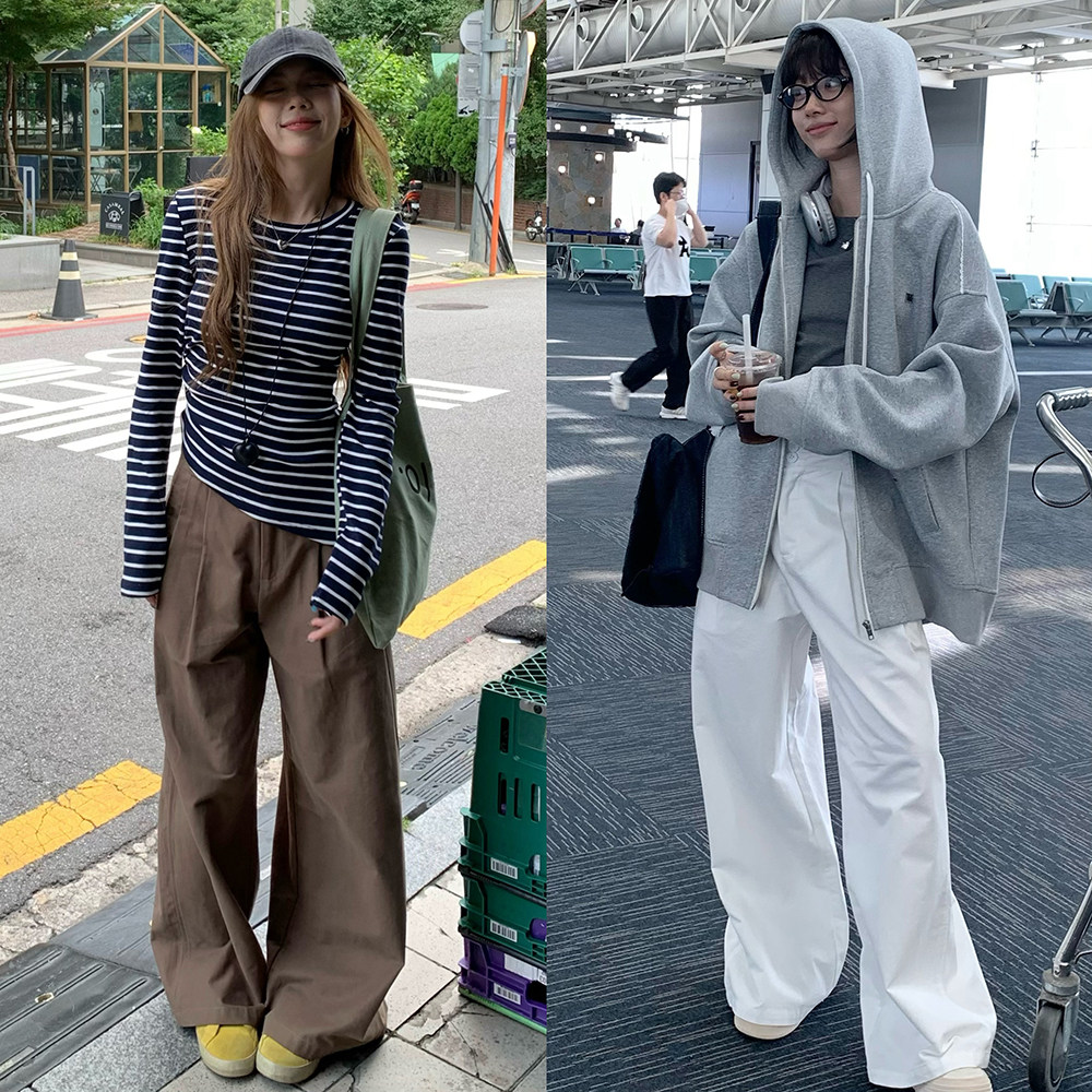 荒荒家 双扣休闲裤2025新款韩版百搭宽松显瘦休闲喇叭阔腿裤女