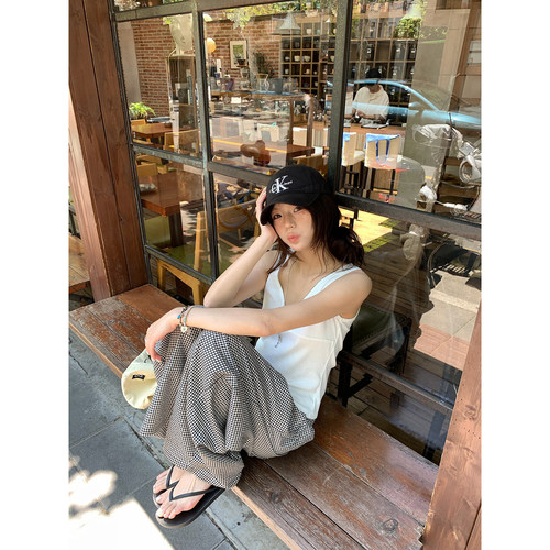 荒荒家小格子弯刀裤阔腿裤