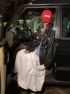 荒荒家钻石PU皮衣女2024秋美式 翻领夹克 复古通勤宽松休闲显瘦长袖