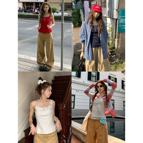 荒荒家花边扣子吊带背心2026春夏新款修身小众无袖打底内搭外穿女