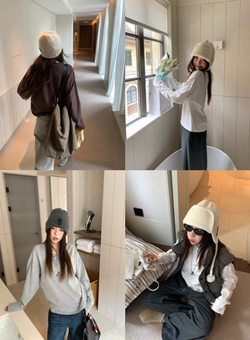 荒荒家 分割线长袖T2025冬季新款纯色宽松亲肤套头打底内搭外穿女