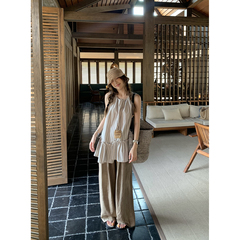 荒荒家 不规则条纹上衣2025夏季新款法式优雅气质休闲无袖背心女