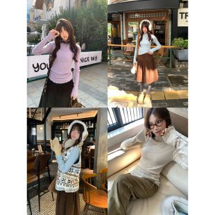 修身 新款 纯欲套头打底内搭外穿女 木耳边针织上衣2025秋季 荒荒家