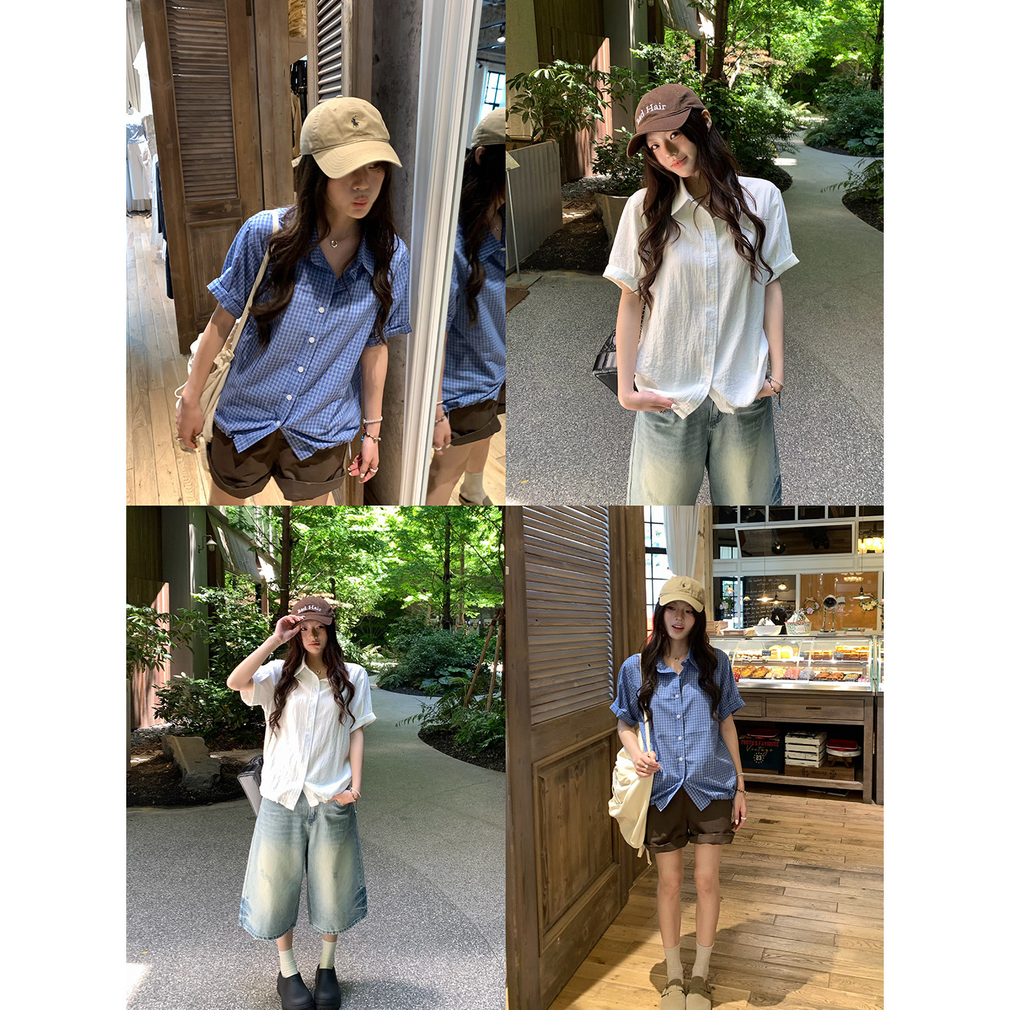 荒荒家 抽绳短袖衬衫2026夏季新款学院风宽松休闲舒适衬衣外套女
